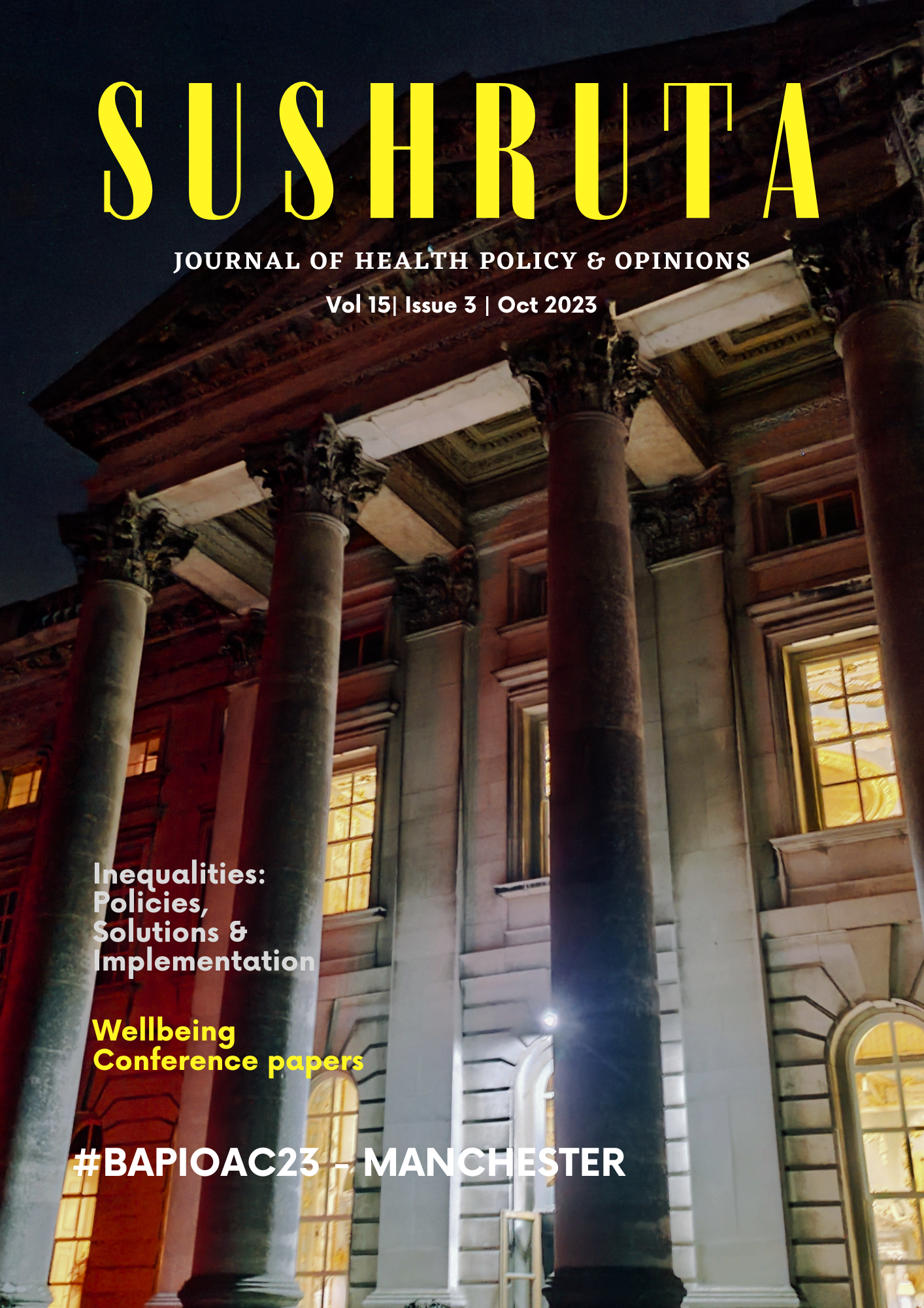 sushruta cover showing a regal building at night